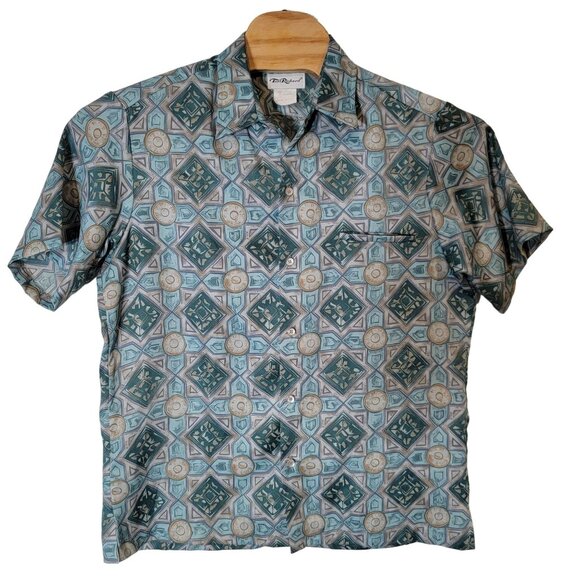 Tori Richard Button Up Dress‎ Shirt Size Large Men's Short Sleeve Polyester Blue - Picture 2 of 5
